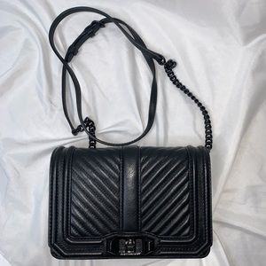 Rebecca Minkoff Black Chevron Quilted Small Love Crossbody Bag Purse